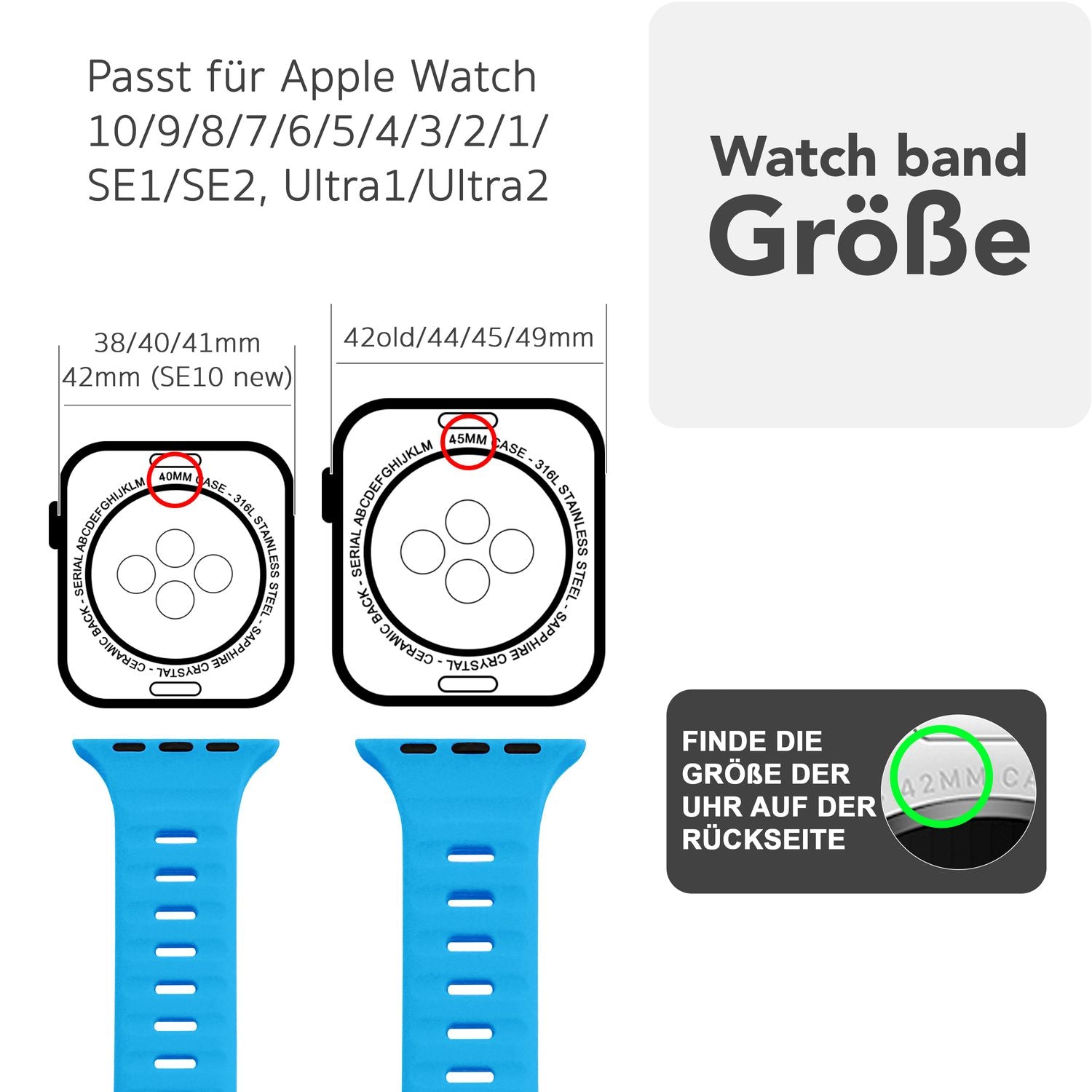 Smartwatch-Armband Silikon blau strukturiert für Apple Watch 38-42 mm