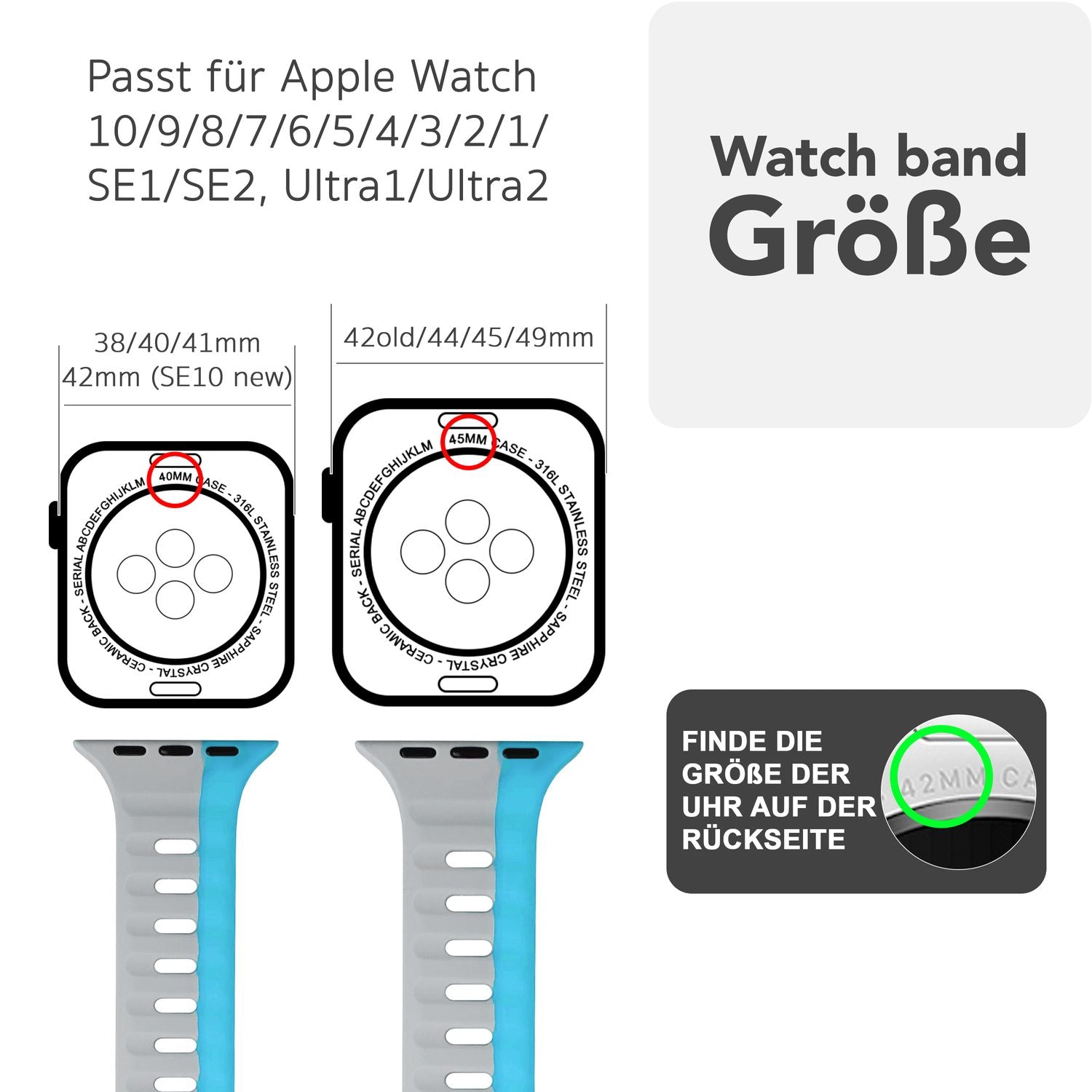 Smartwatch-Armband Silikon blau strukturiert für Apple Watch 38-42 mm