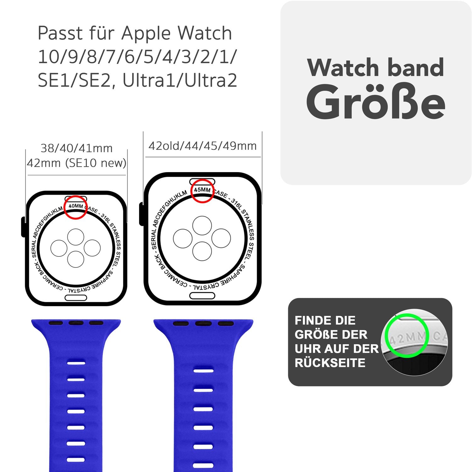 Smartwatch-Armband Silikon blau strukturiert für Apple Watch 38-42 mm