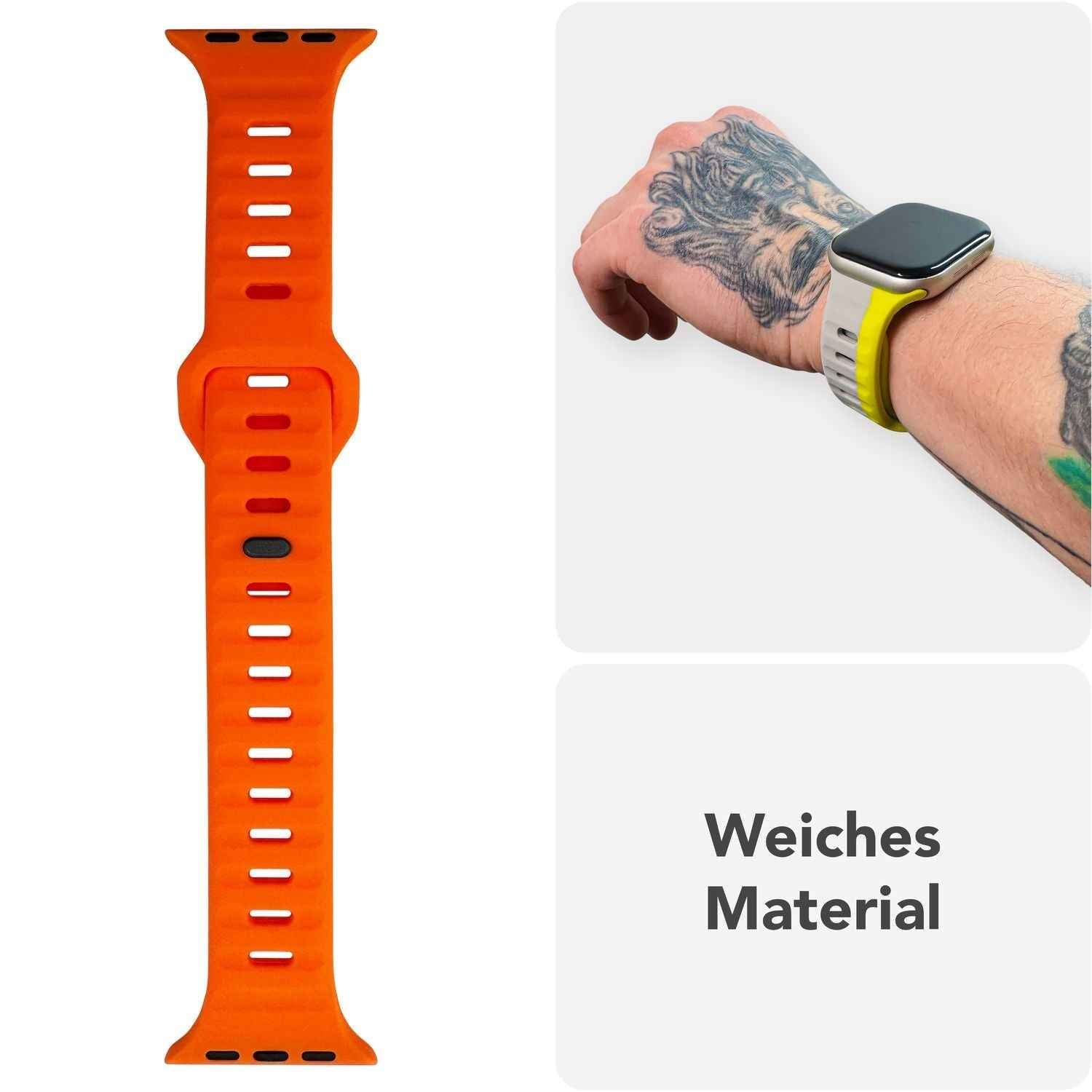 NALIA Motion Armband für Apple Watch SE/10/9/8/7/6/5/4/3/2/1, Gehäusegröße 38/40/41/42mm, Soft Silikon Ersatz Sportarmband mit Steck-Pin Verschluss