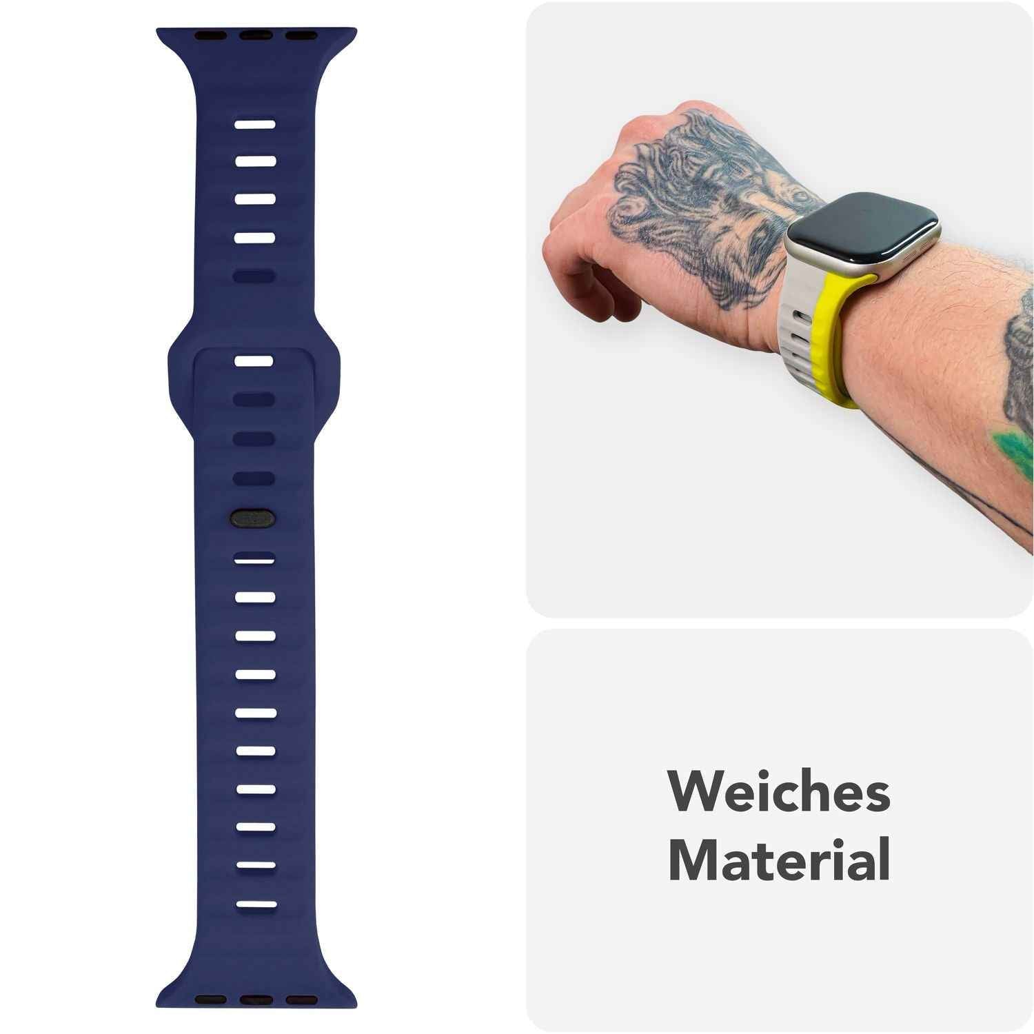 NALIA Motion Armband für Apple Watch SE/10/9/8/7/6/5/4/3/2/1, Gehäusegröße 38/40/41/42mm, Soft Silikon Ersatz Sportarmband mit Steck-Pin Verschluss