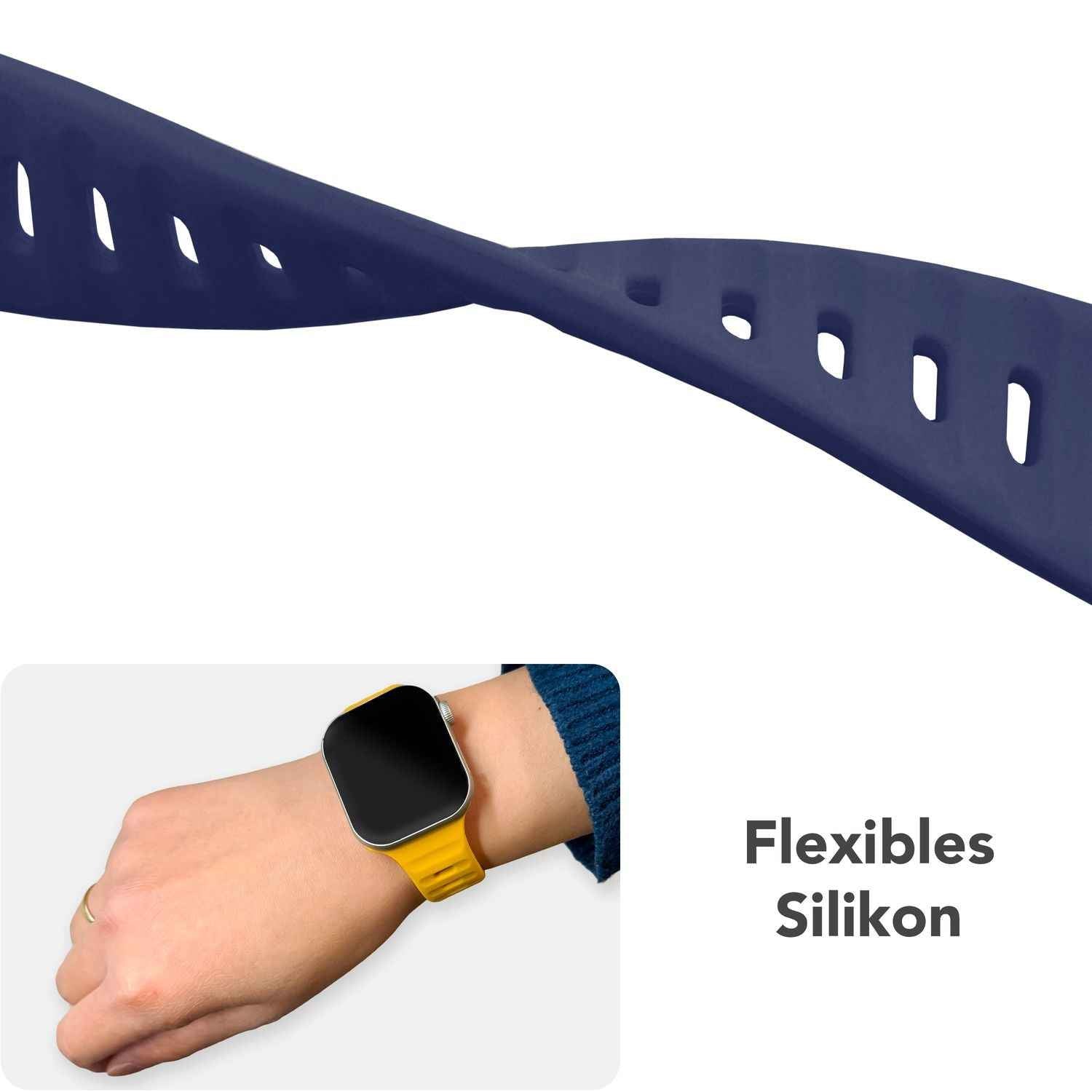 NALIA Motion Armband für Apple Watch SE/10/9/8/7/6/5/4/3/2/1, Gehäusegröße 38/40/41/42mm, Soft Silikon Ersatz Sportarmband mit Steck-Pin Verschluss