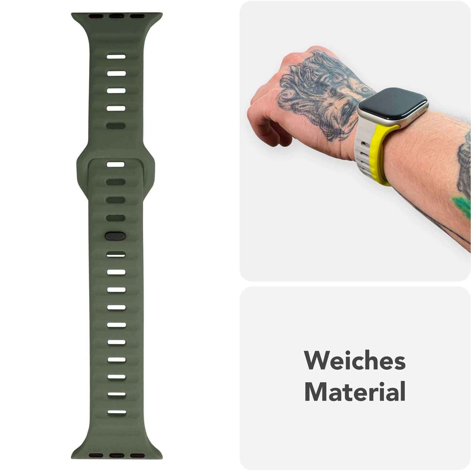 NALIA Motion Armband für Apple Watch SE/10/9/8/7/6/5/4/3/2/1, Gehäusegröße 38/40/41/42mm, Soft Silikon Ersatz Sportarmband mit Steck-Pin Verschluss