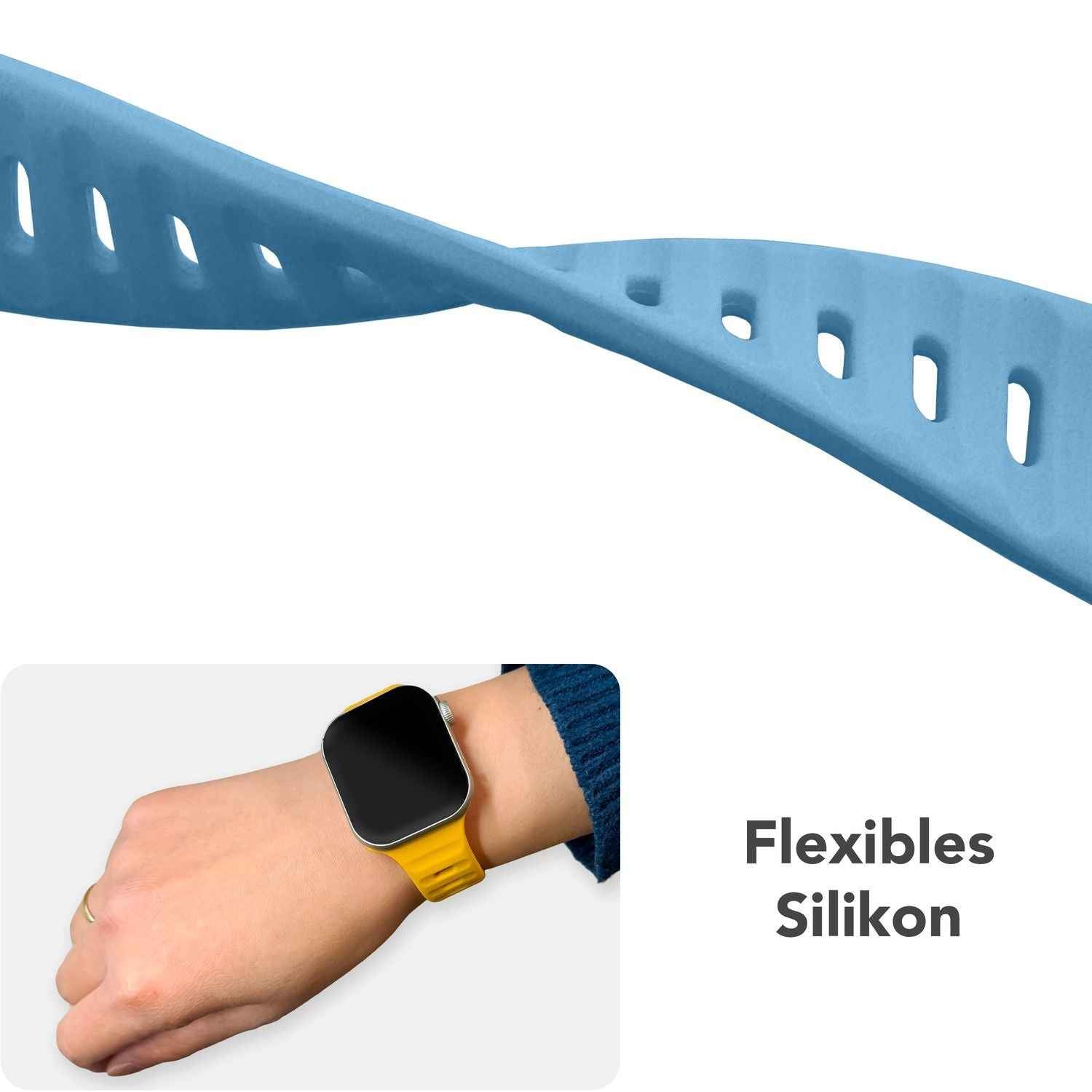 NALIA Motion Armband für Apple Watch Ultra/SE/10/9/8/7/6/5/4/3/2/1, Gehäusegröße 42/44/45/46/49mm, Soft Silikon Ersatz Sportarmband mit Steck-Pin Verschluss