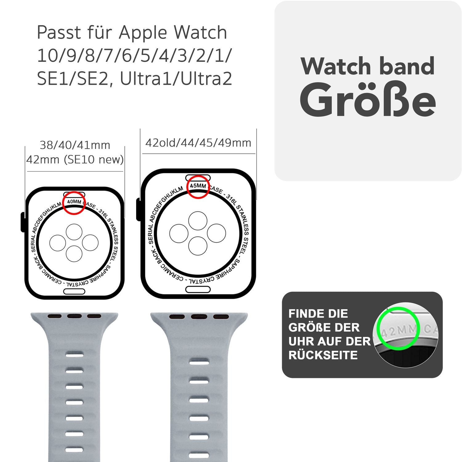 Smartwatch-Armband Silikon strukturiert blau für Apple Watch 42-49 mm