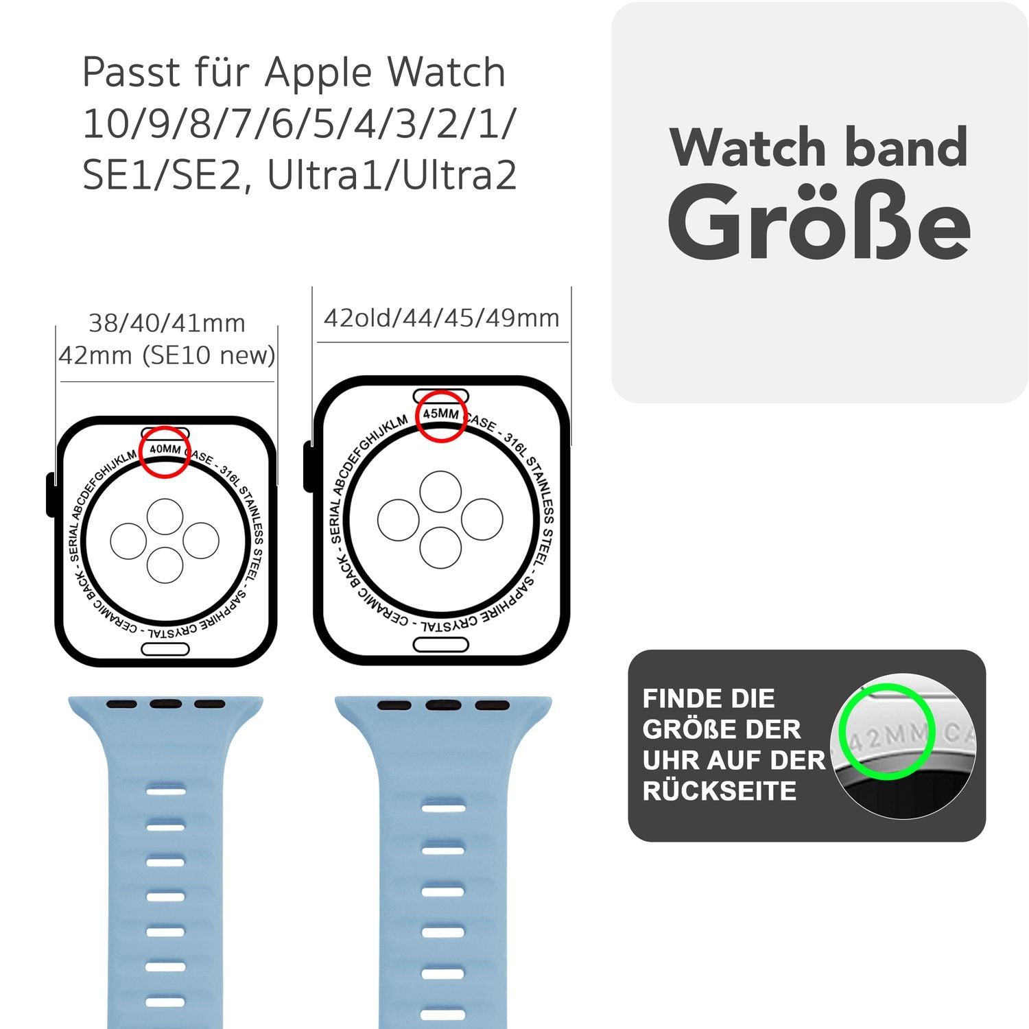 Smartwatch-Armband Silikon strukturiert blau für Apple Watch 42-49 mm