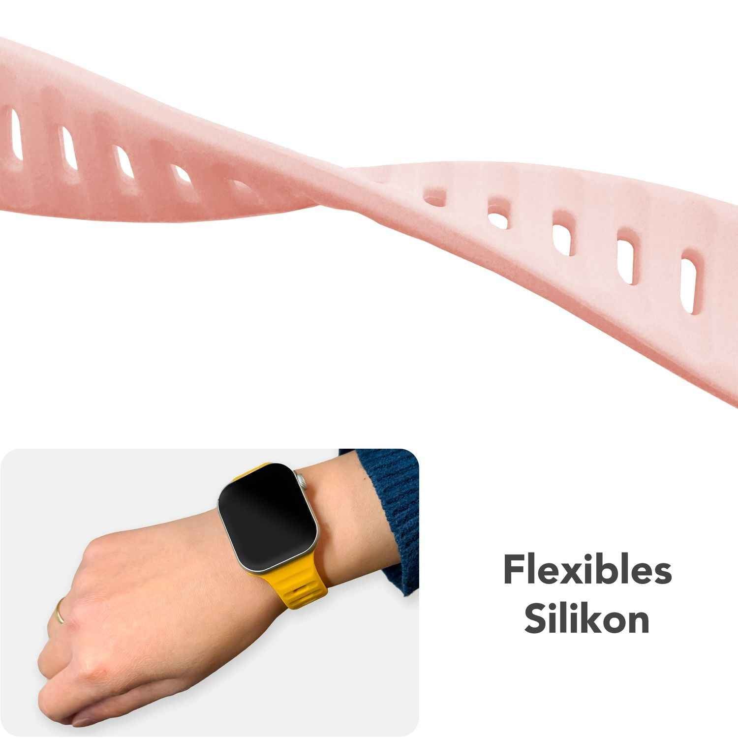 NALIA Motion Armband für Apple Watch Ultra/SE/10/9/8/7/6/5/4/3/2/1, Gehäusegröße 42/44/45/46/49mm, Soft Silikon Ersatz Sportarmband mit Steck-Pin Verschluss