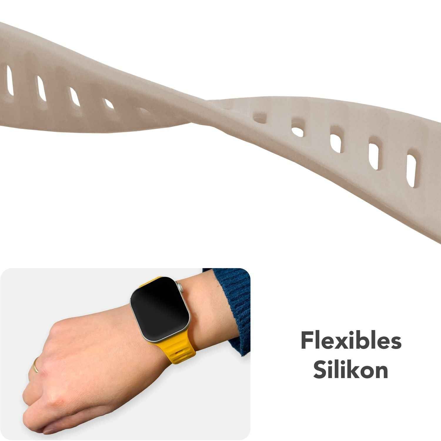 NALIA Motion Armband für Apple Watch Ultra/SE/10/9/8/7/6/5/4/3/2/1, Gehäusegröße 42/44/45/46/49mm, Soft Silikon Ersatz Sportarmband mit Steck-Pin Verschluss