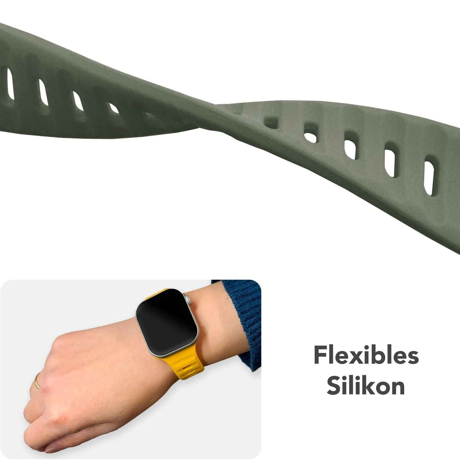 NALIA Motion Armband für Apple Watch Ultra/SE/10/9/8/7/6/5/4/3/2/1, Gehäusegröße 42/44/45/46/49mm, Soft Silikon Ersatz Sportarmband mit Steck-Pin Verschluss