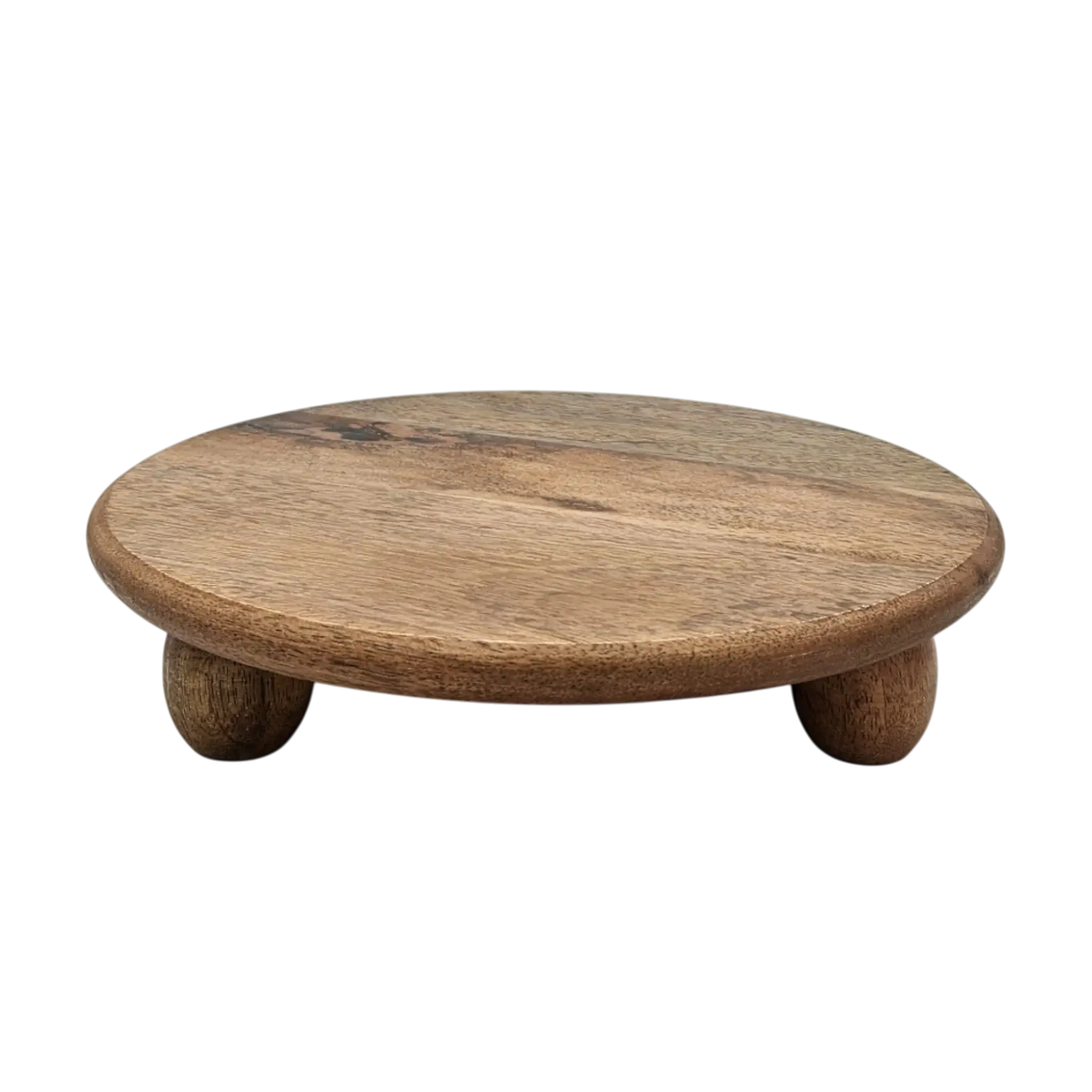 Dekoteller rund auf Füßen Mangoholz 29 cm Holztablett Dekorativ | Miamonda