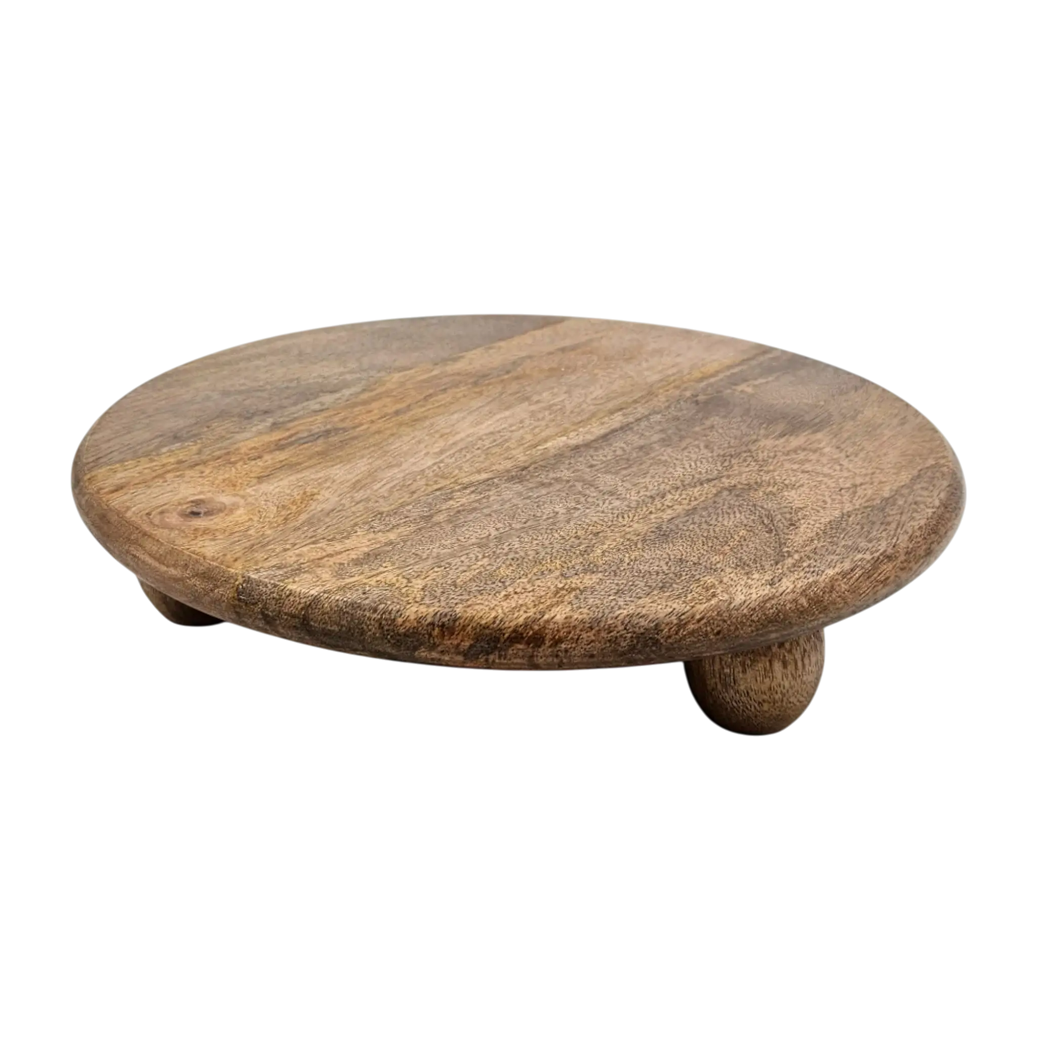 Dekoteller rund auf Füßen Mangoholz 29 cm Holztablett Dekorativ | Miamonda