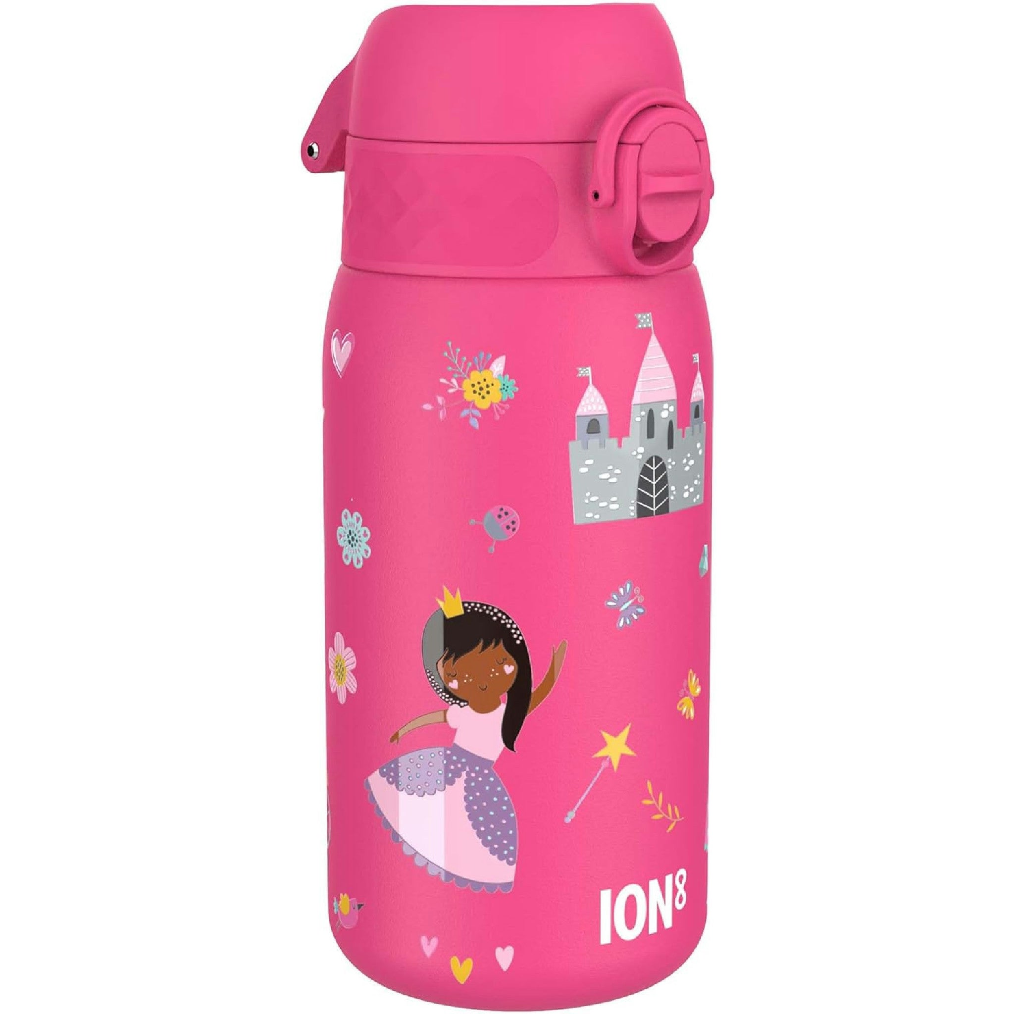 Ion8 Borraccia Acciaio per Bambini, 400ml, a Prova di Perdite, Facile da Aprire, Serratura Sicura, Lavabile in Lavastoviglie, Maniglia per il Trasporto, Facile Pulizia, Durevole, Design Principessa Hauptansicht