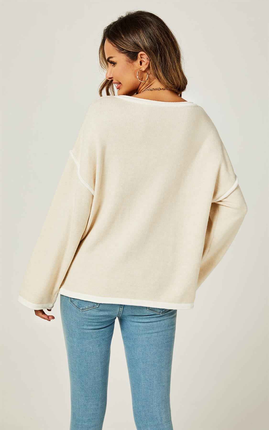 White Striped Oversized Jumper Top In Beige