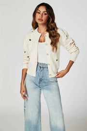 Star Embroidered Knitted Cardigan In Bone White