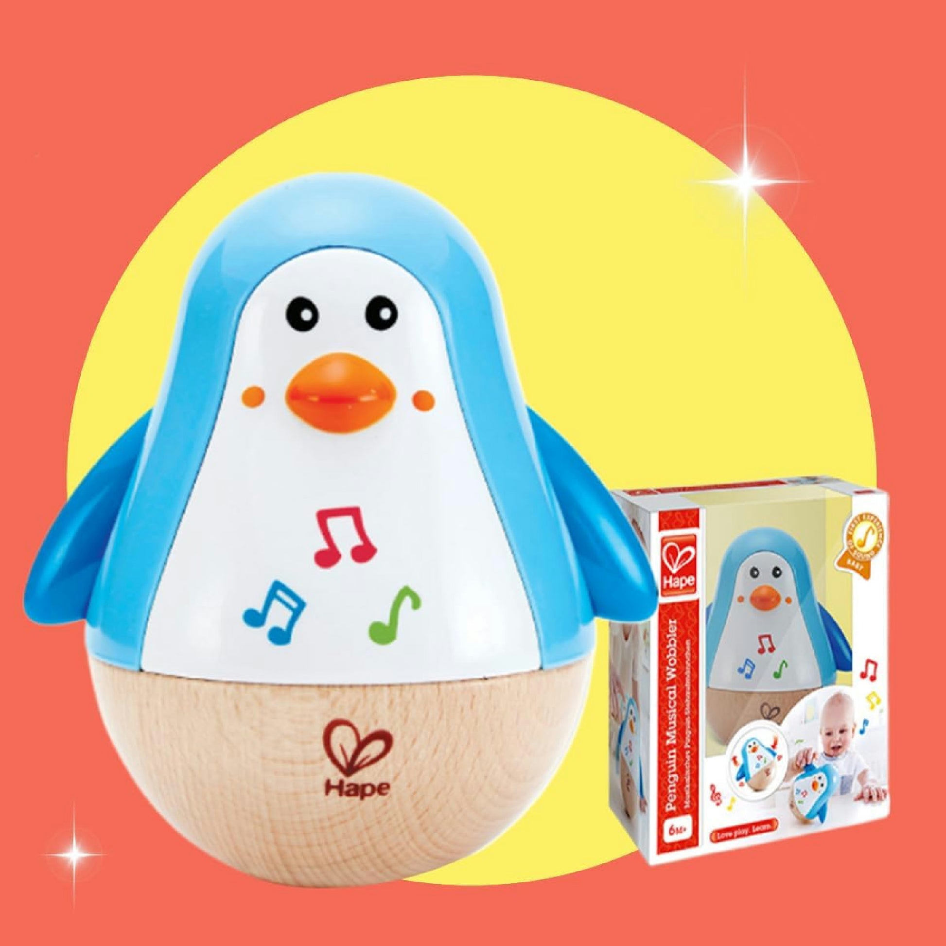 Hape Stehauf-Pinguin, Stehaufmännchen aus Holz, blau, Babyspielzeug ab 6 Monate, Motorikspielzeug aus Holz Hauptansicht