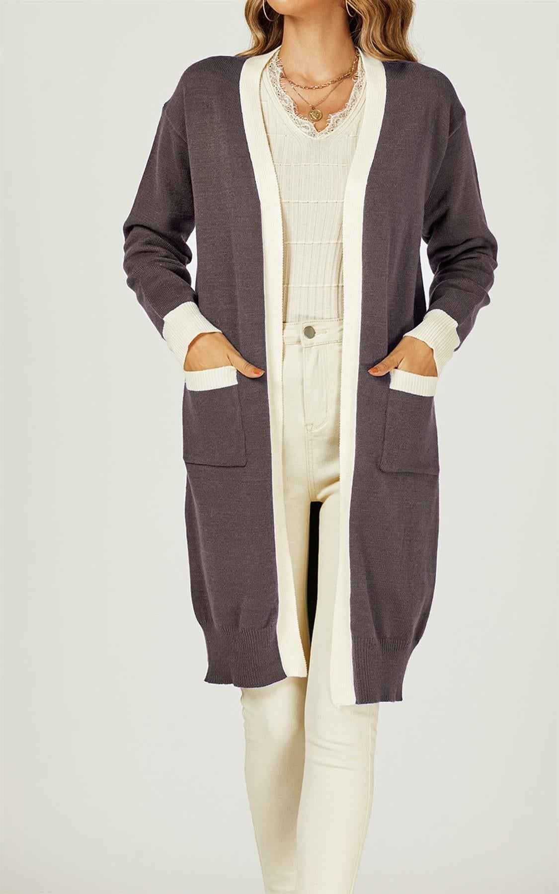Cream Stripe Cardigan In Taupe