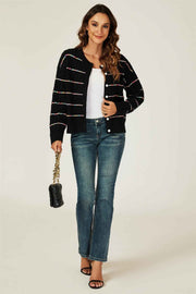 Rainbow Stripe Knitted Cardigan In Black