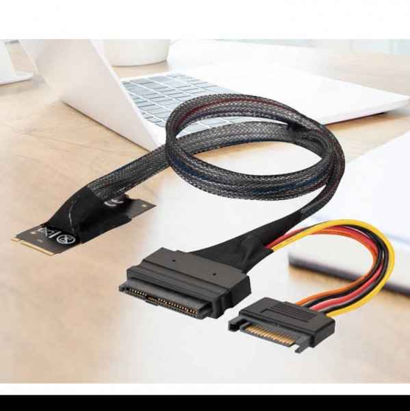 SYSTEM-S M.2 (M-Key) zu U.2 SFF-8639 NVMe Adapter-Kabel – 50 cm – mit SATA-Stromanschluss