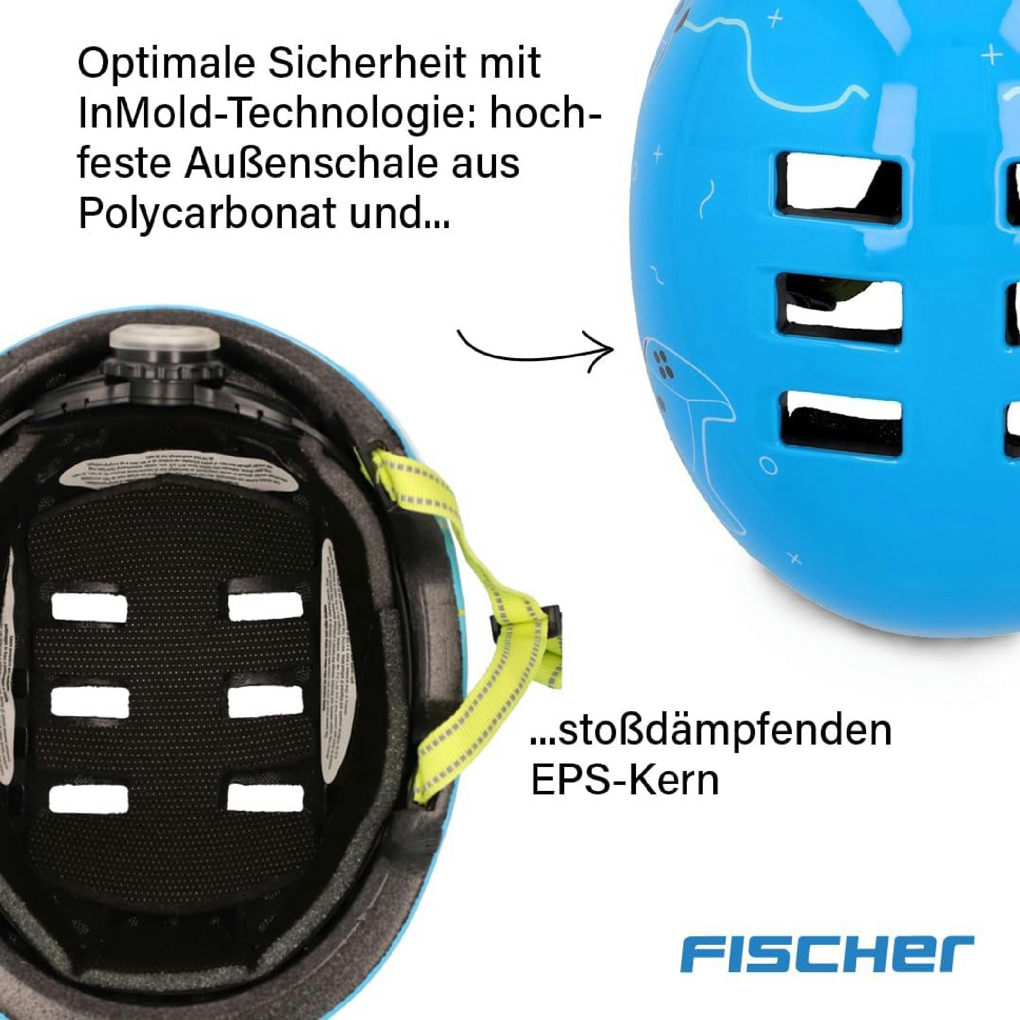 Fischer BMX Fahrradhelm Plus Radhelm, Dirt Bike Helm mit integriertem LED-Rücklicht, Game/hellblau, S/M, 54-59cm Hauptansicht