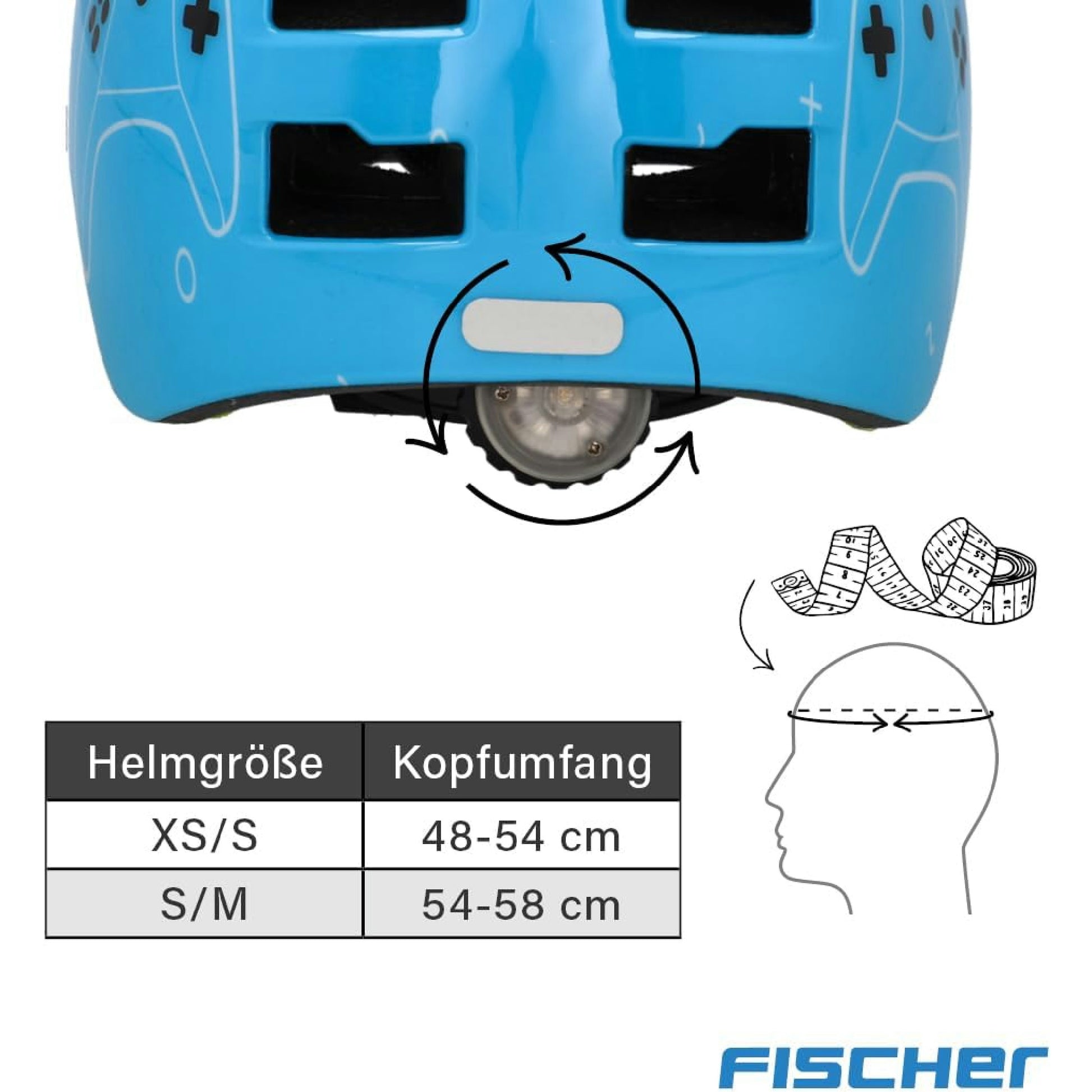 Fischer BMX Fahrradhelm Plus Radhelm, Dirt Bike Helm mit integriertem LED-Rücklicht, Game/hellblau, S/M, 54-59cm Hauptansicht