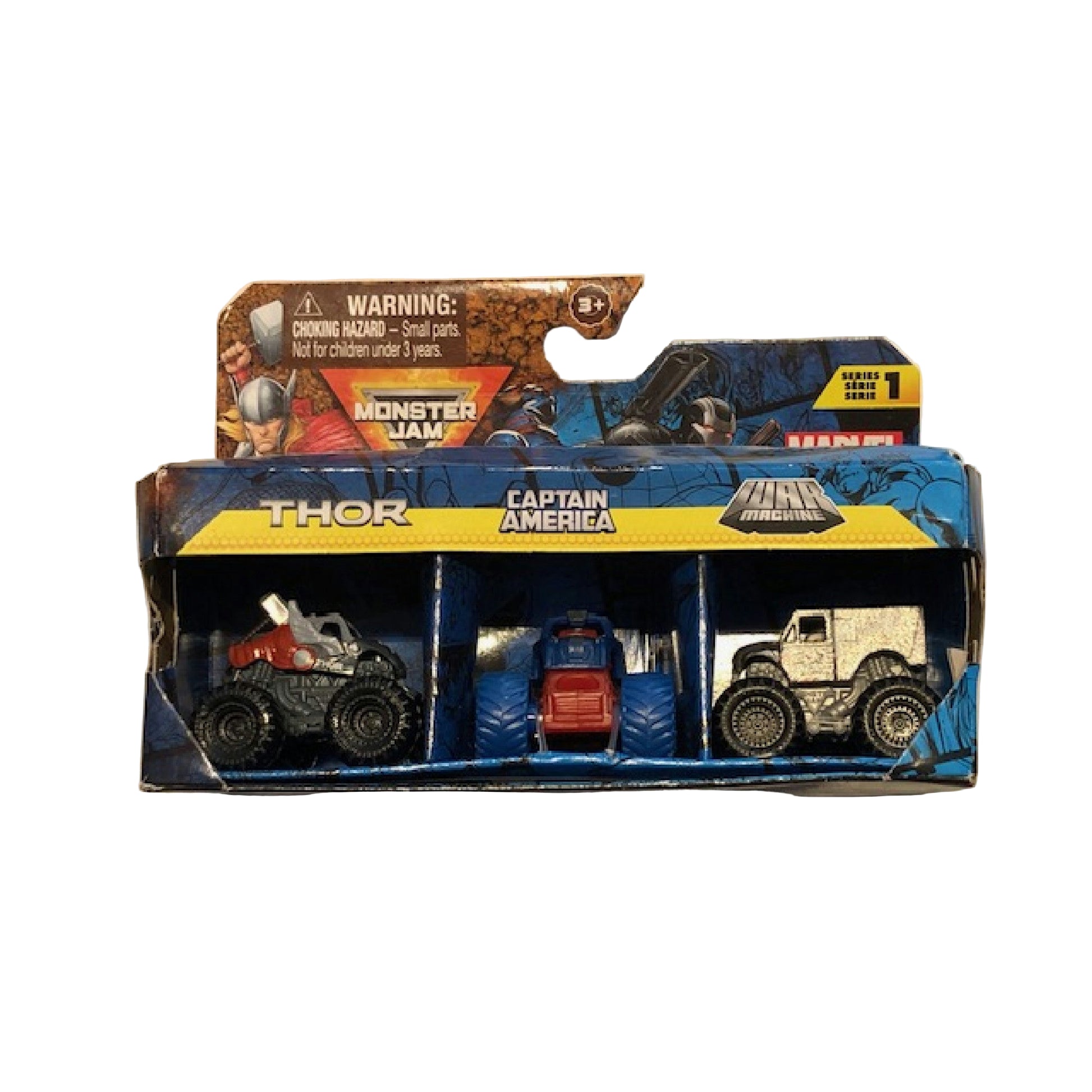 Monster Jam Marvel - Mini-Truck 3er-Set mit Black Panther, Captain America, Iron Man, Maßstab 1:87, robust und mit coolen Details, für monstermäßige Superhelden-Action an jedem Ort, ab 3 Jahren Hauptansicht