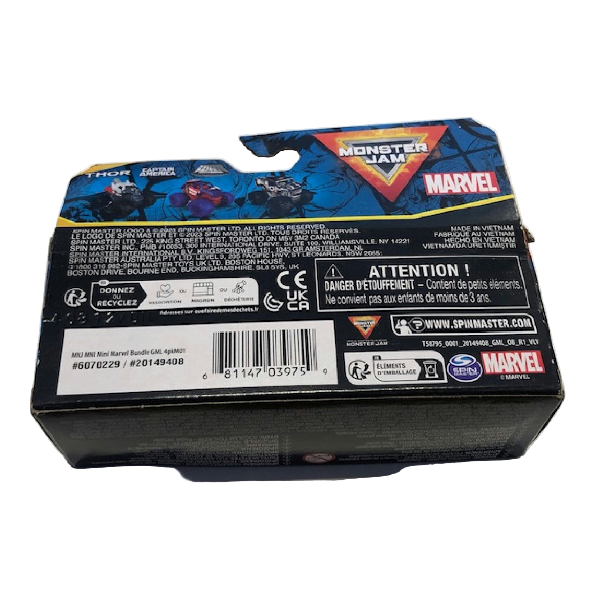 Monster Jam Marvel - Mini-Truck 3er-Set mit Black Panther, Captain America, Iron Man, Maßstab 1:87, robust und mit coolen Details, für monstermäßige Superhelden-Action an jedem Ort, ab 3 Jahren Hauptansicht