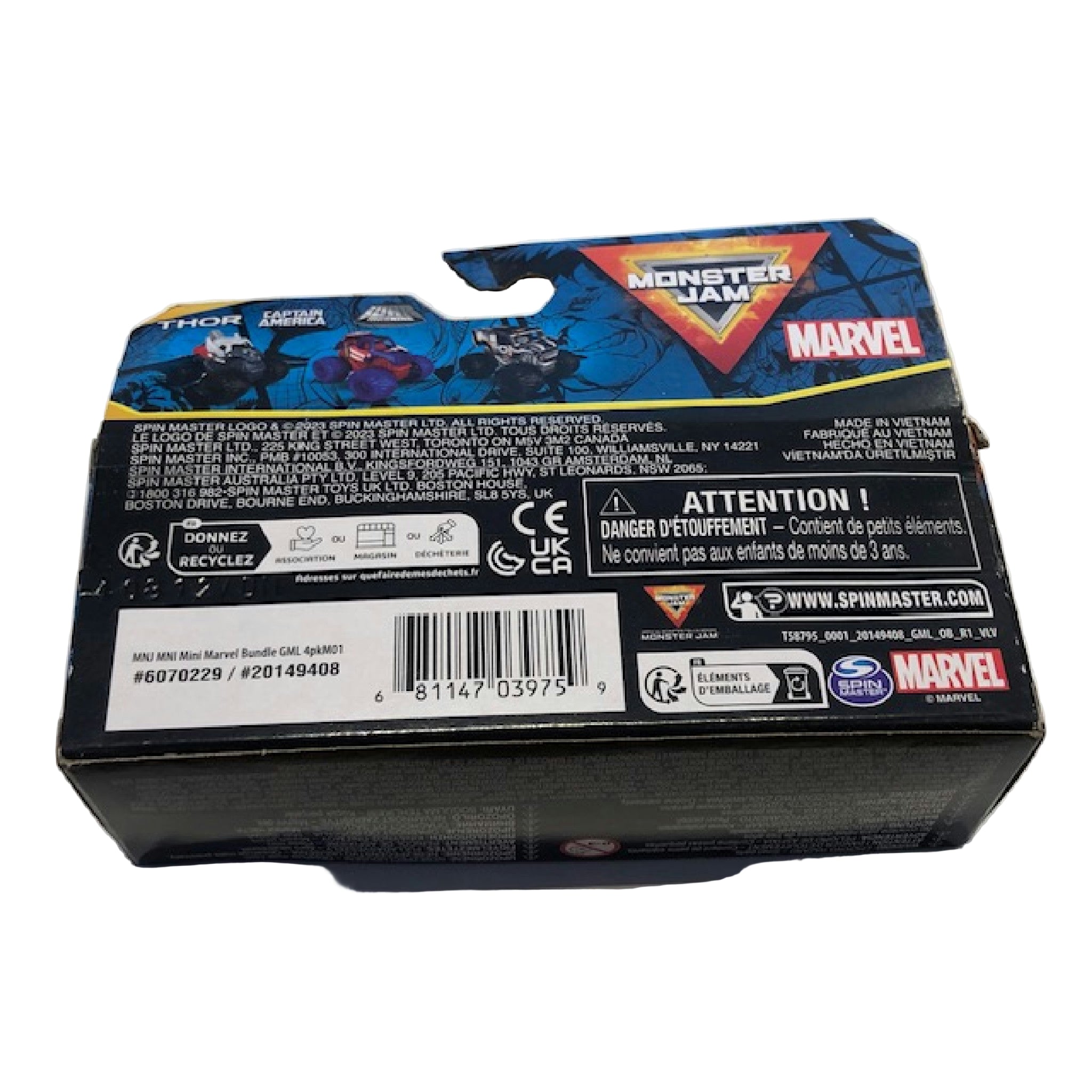 Monster Jam Marvel - Mini-Truck 3er-Set mit Black Panther, Captain America, Iron Man, Maßstab 1:87, robust und mit coolen Details, für monstermäßige Superhelden-Action an jedem Ort, ab 3 Jahren Hauptansicht