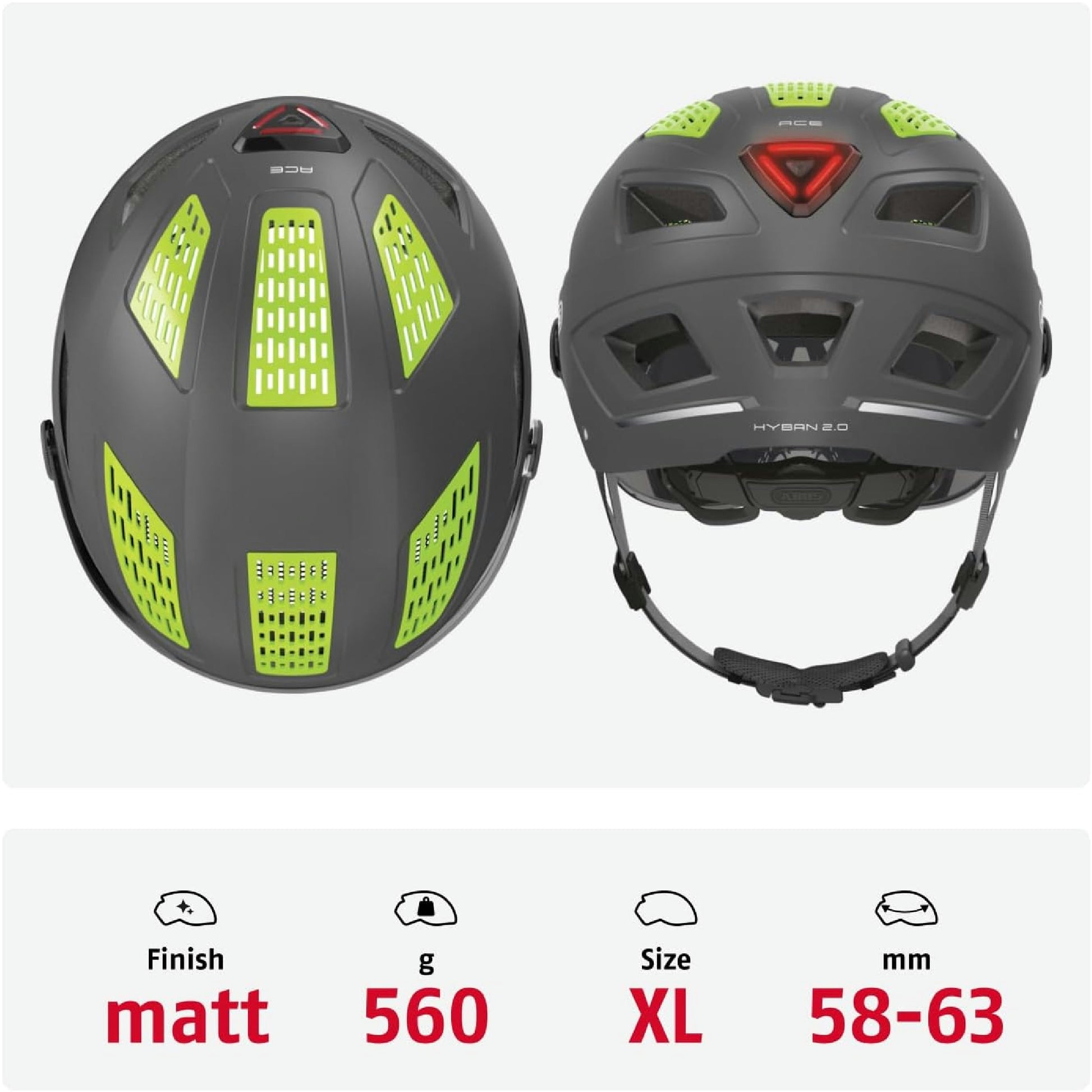 ABUS Stadthelm Hyban 2.0 ACE - Fahrradhelm mit Visier, Licht und ABS-Hartschale - für Damen und Herren - Grau (titan), Größe XL Hauptansicht