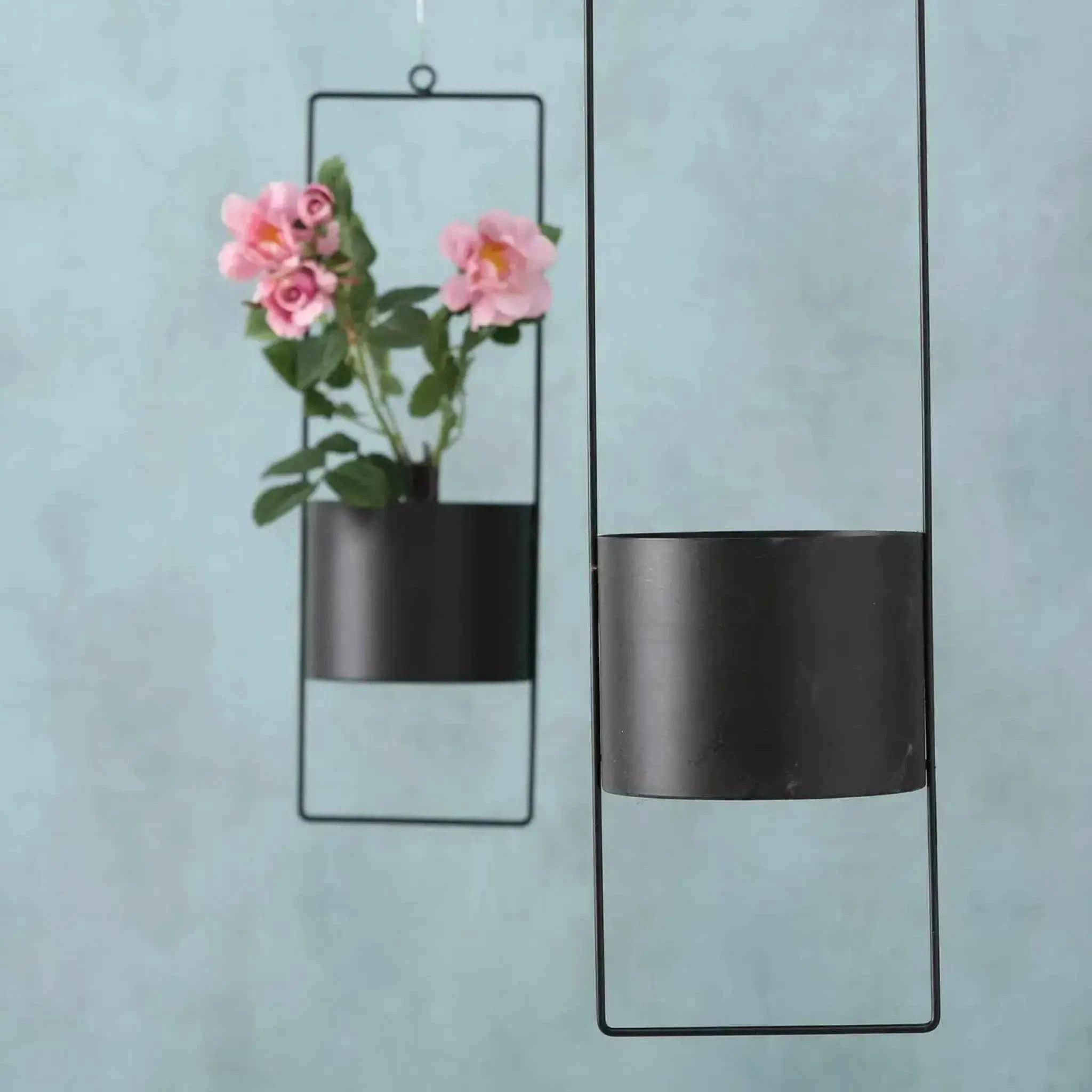 Hängetopf Blumentopf Metall schwarz indoor outdoor Balkon Fenster Blumenampel 2er set