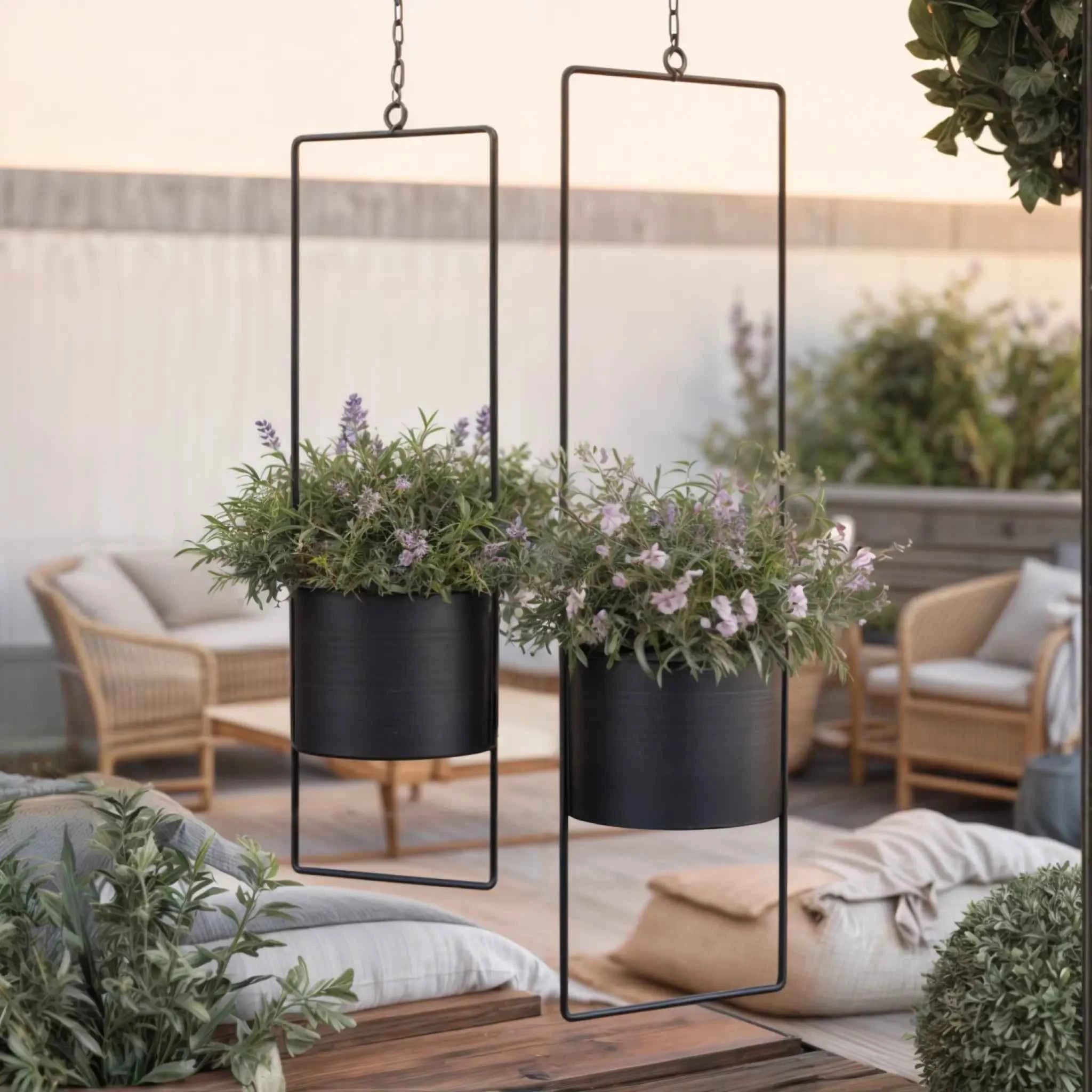 Hängetopf Blumentopf Metall schwarz indoor outdoor Balkon Fenster Blumenampel 2er set