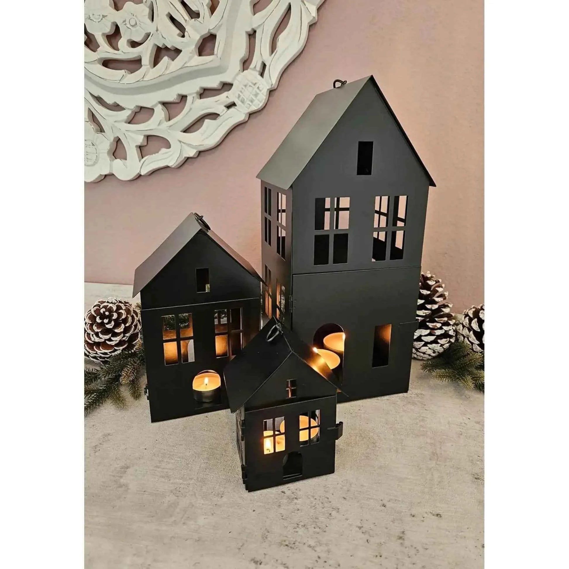 Haus Metall schwarz Dekoration meinposten 3 Set Laternen Windlicht