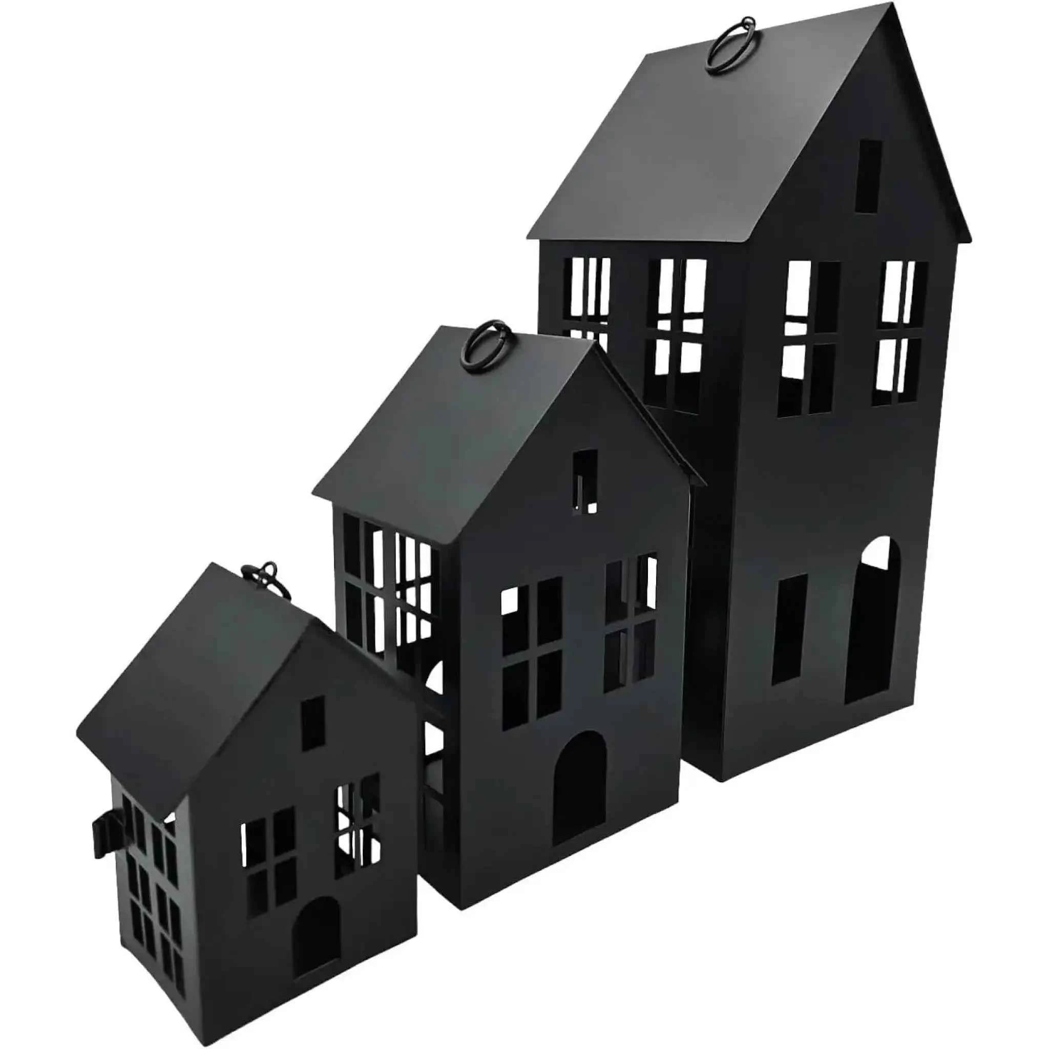 Haus Metall schwarz Dekoration meinposten 3 Set Laternen Windlicht