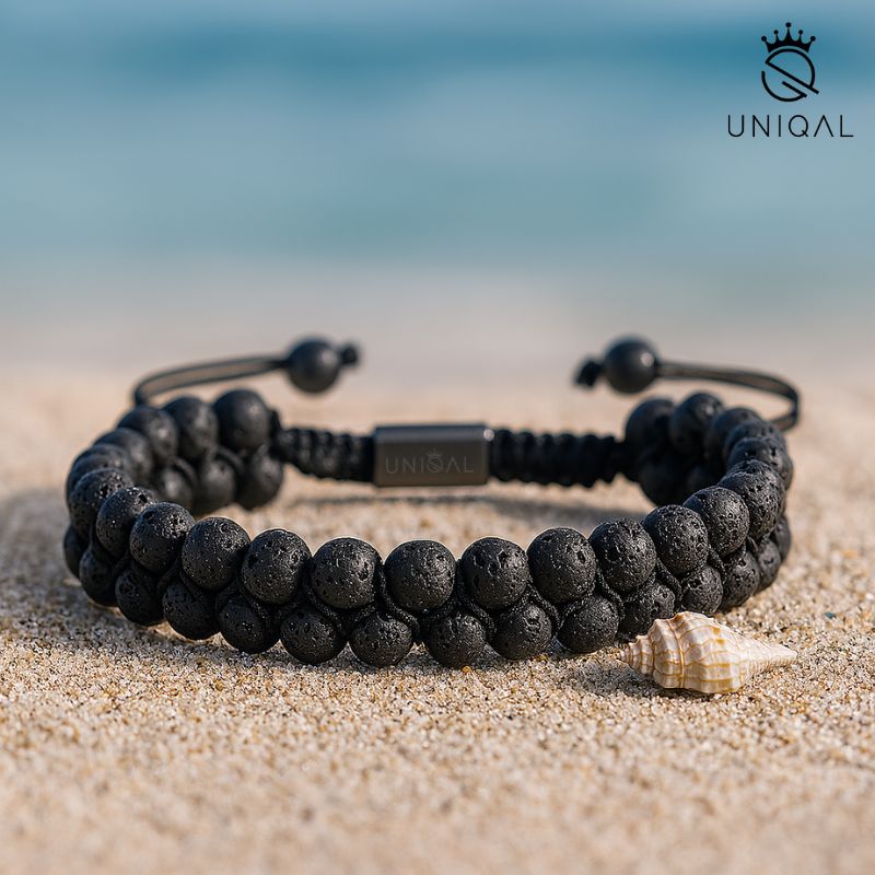 Stylisches Armband aus Lavastein – Zweireihig in Schwarz - Bild 9