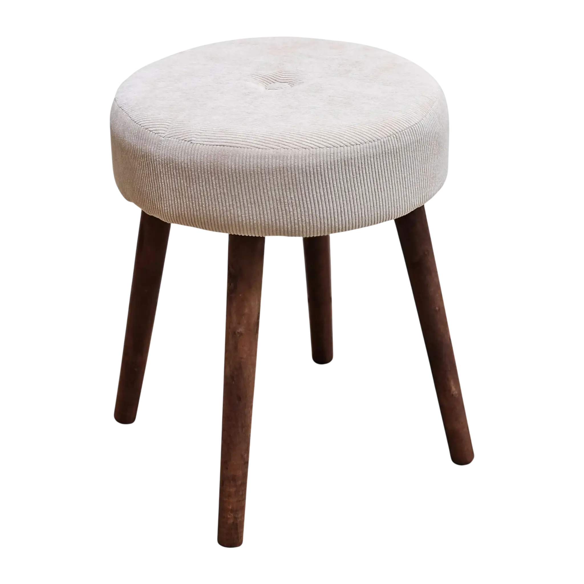 Sitzhocker Cord beige rund 35x45 cm mit Holzbeinen | Miamonda