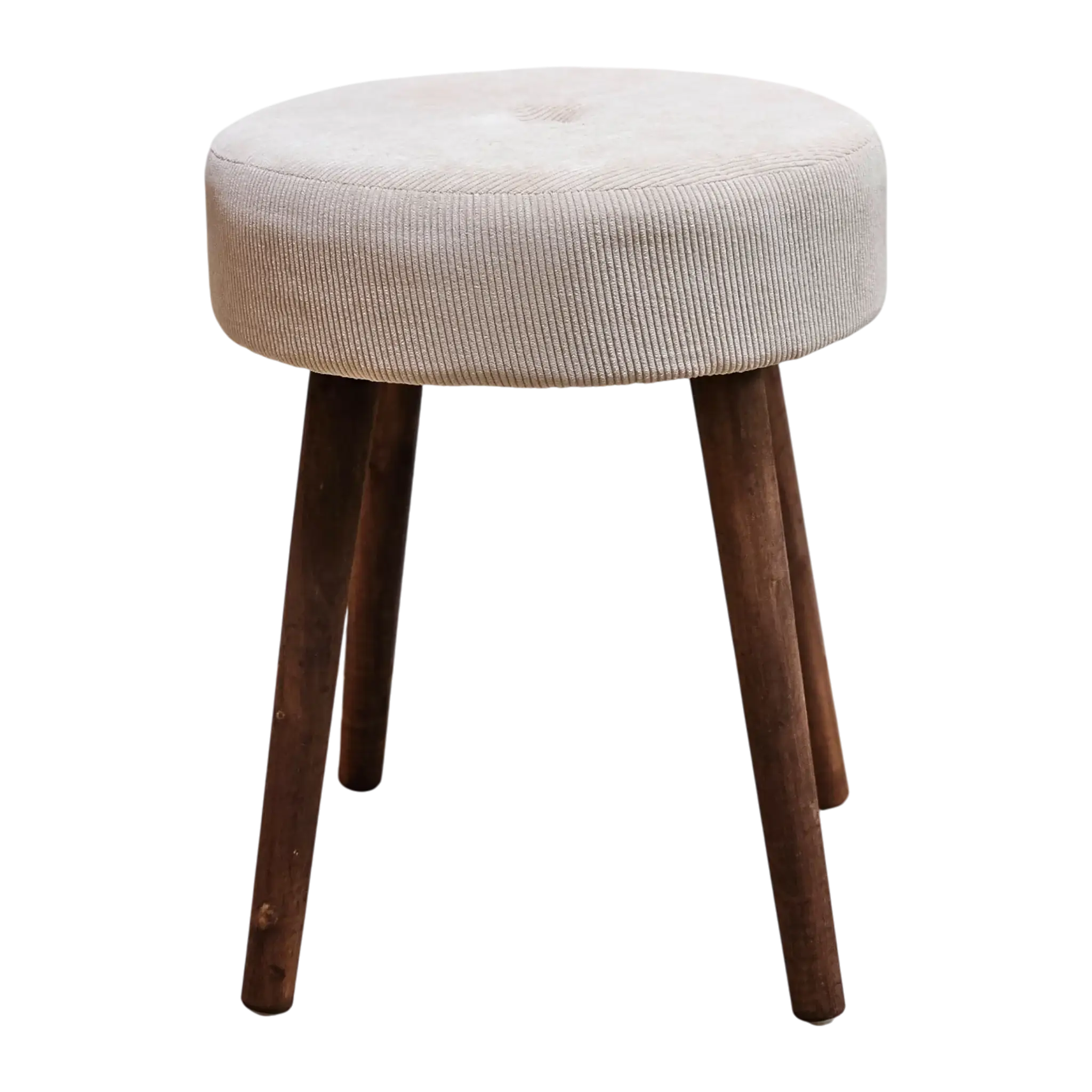 Sitzhocker Cord beige rund 35x45 cm mit Holzbeinen | Miamonda