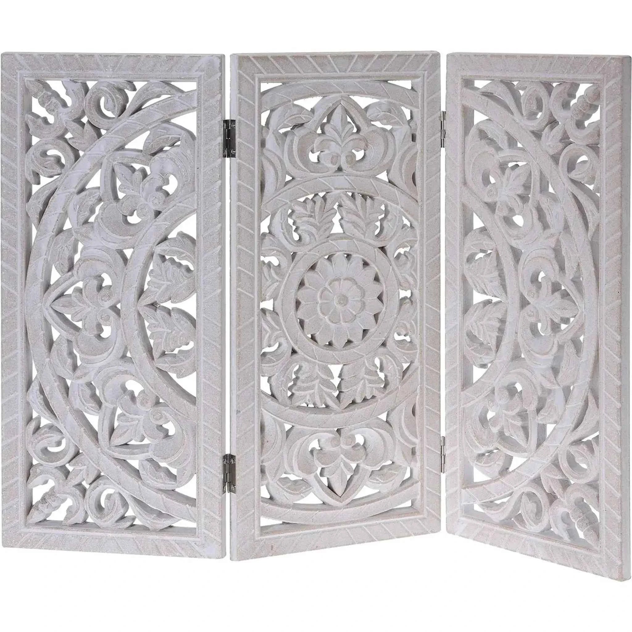 Holzornament weiß 60x45 cm shabby Landhaus Mandala Holz Holzbild eckig Ornament