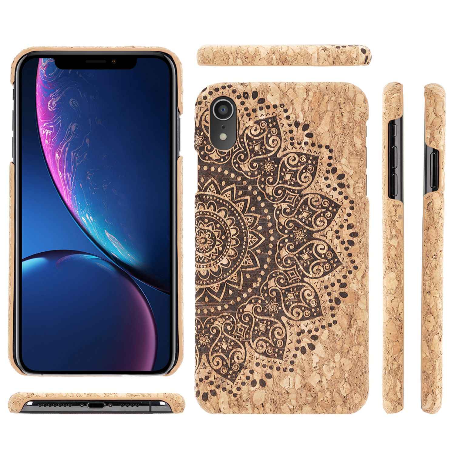 NALIA Kork Hülle für iPhone XR, Handyhülle Natur Holz Look Handy Tasche Cover
