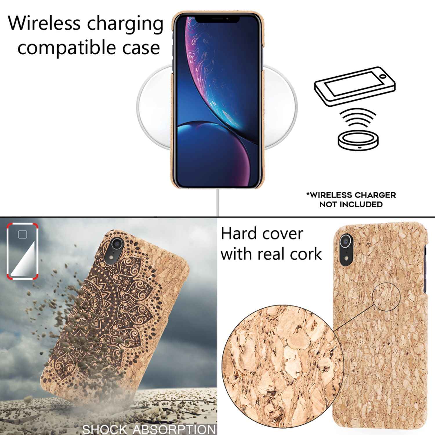 NALIA Kork Hülle für iPhone XR, Handyhülle Natur Holz Look Handy Tasche Cover