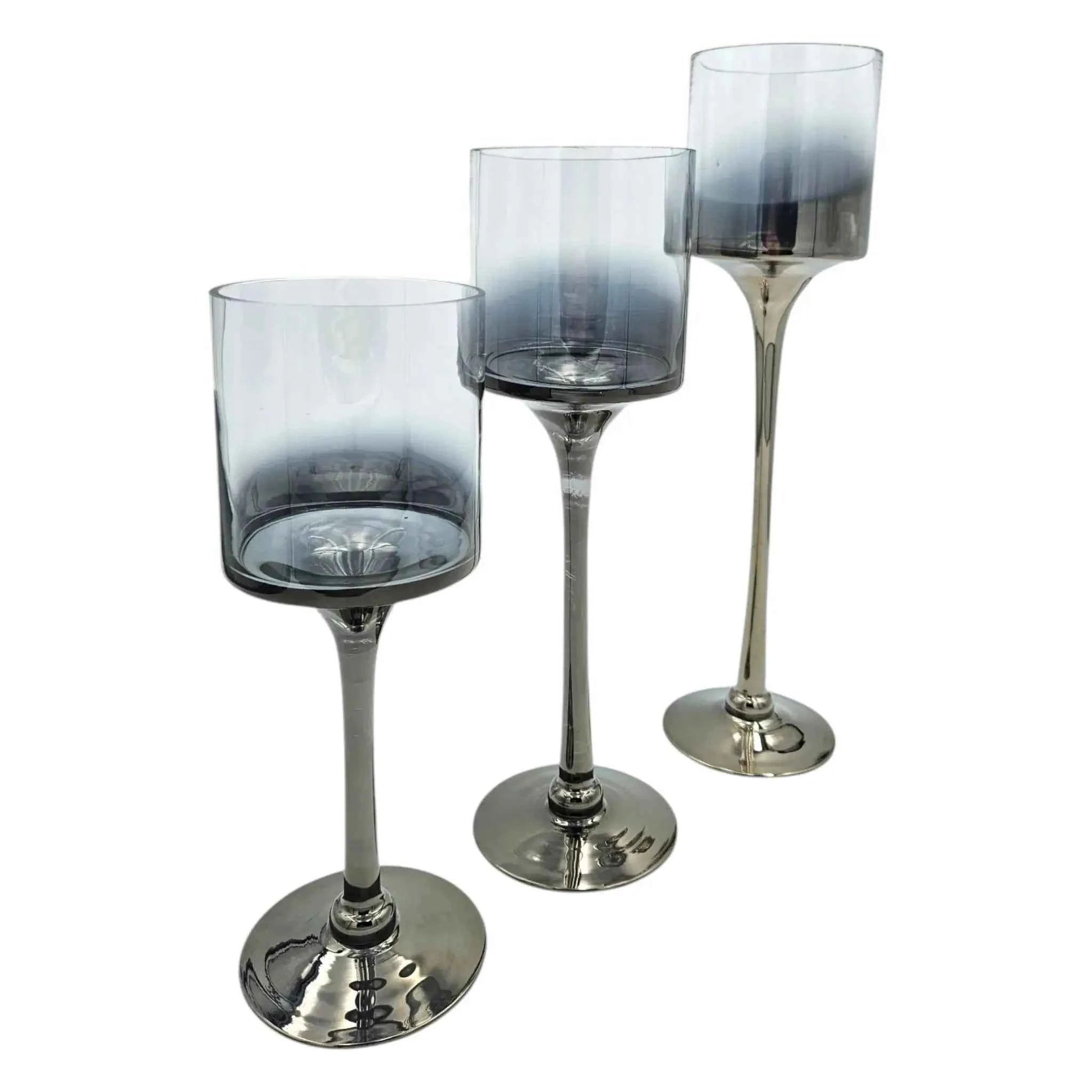 Kerzenleuchter aus Glas 3er Set Kerzenglas Windlicht Weihnachten silber Stumpenkerzen