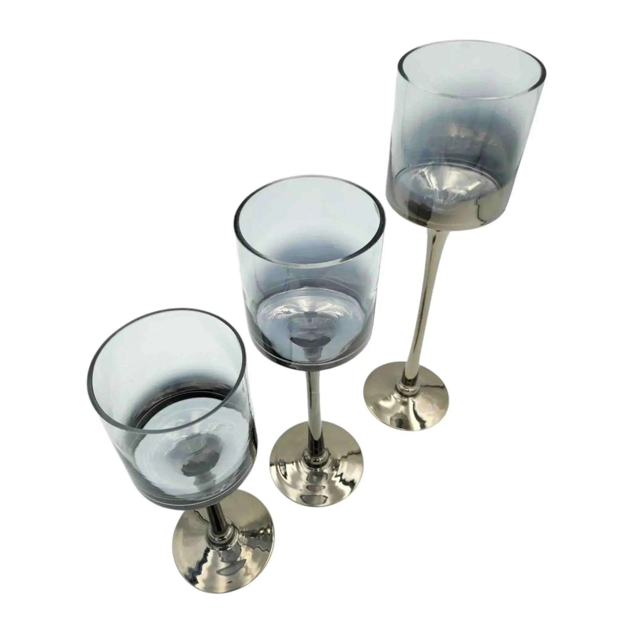 Kerzenleuchter aus Glas 3er Set Kerzenglas Windlicht Weihnachten silber Stumpenkerzen