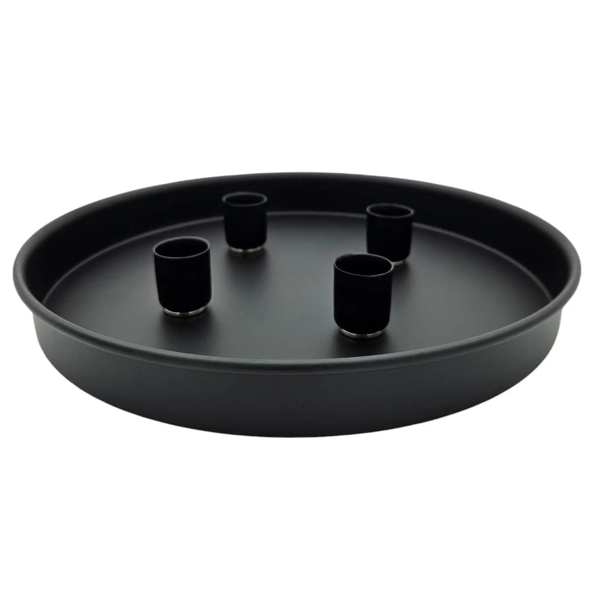 Kerzenteller magnetisch rund schwarz Metall 25 cm mit 4 Stabkerzenhaltern