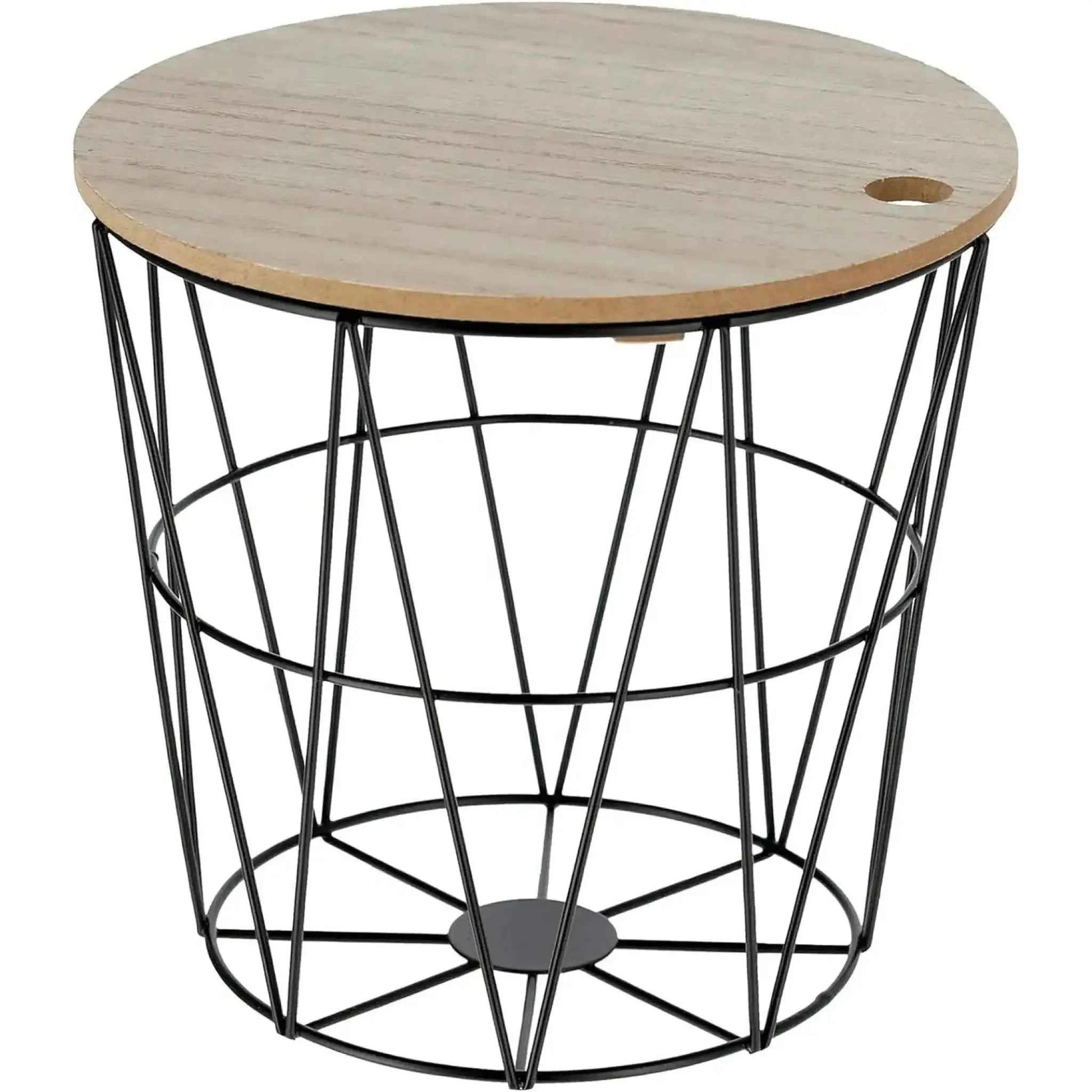 Kleiner Beistelltisch Aufbewahrungskorb mini Tisch Korb mit Deckel rund schwarz