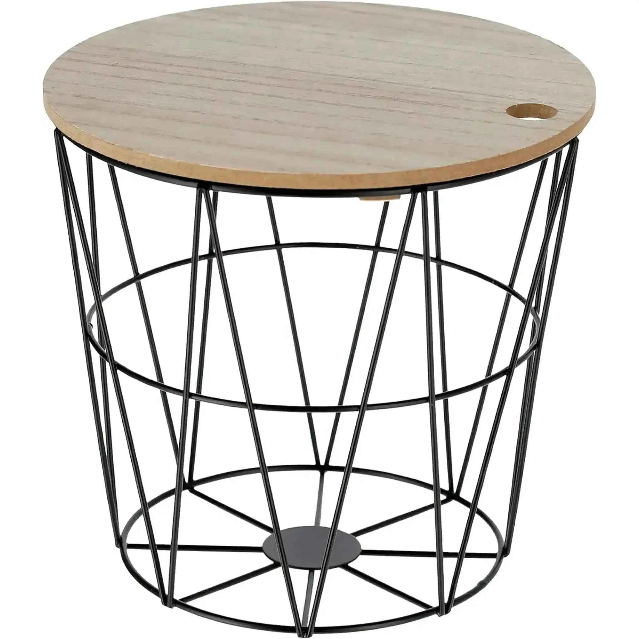 Kleiner Beistelltisch Aufbewahrungskorb mini Tisch Korb mit Deckel rund schwarz