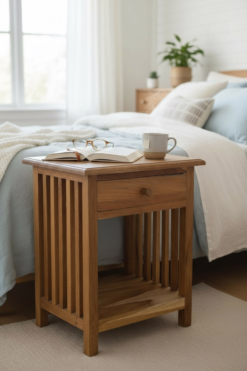 Holz Nachtkommode aus massivem Teakholz, Vintage-Look, 50x40x30 cm
