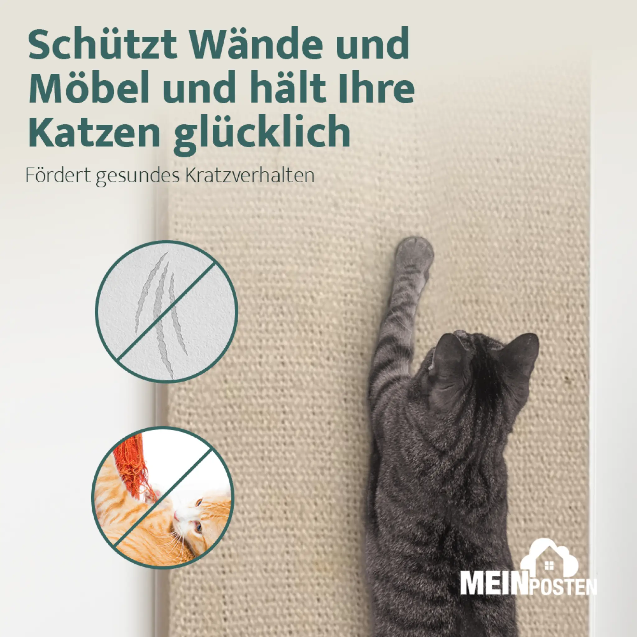 Kratzbrett für Katzen 80x28 cm Sisal Plüsch beige Eckmontage | Miamonda