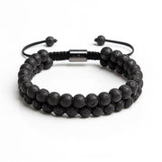 Stylisches Armband aus Lavastein – Zweireihig in Schwarz
