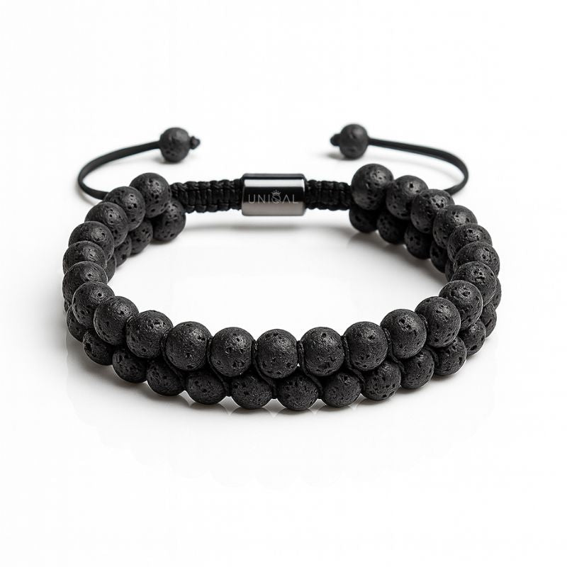 Stylisches Armband aus Lavastein – Zweireihig in Schwarz