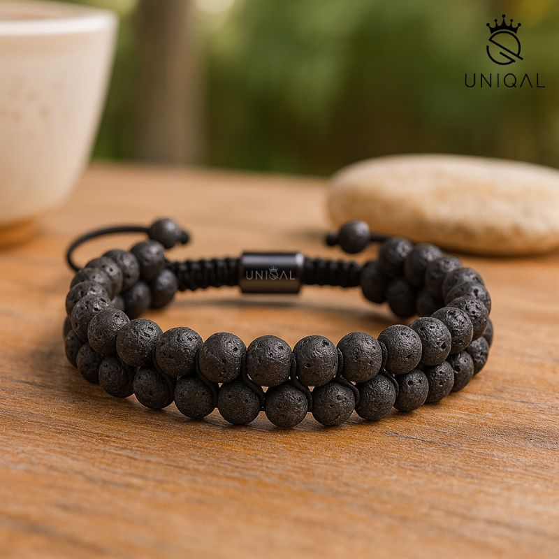 Stylisches Armband aus Lavastein – Zweireihig in Schwarz - Bild 6