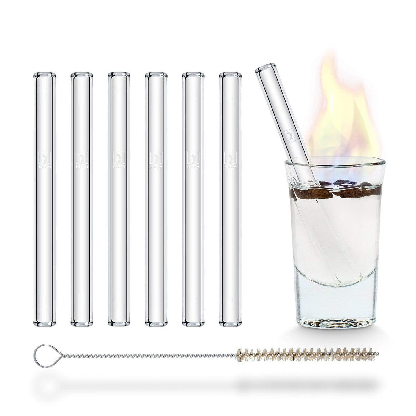 Glasstrohhalme gerade 10 cm transparent spülmaschinenfest mit Reinigungsbürste