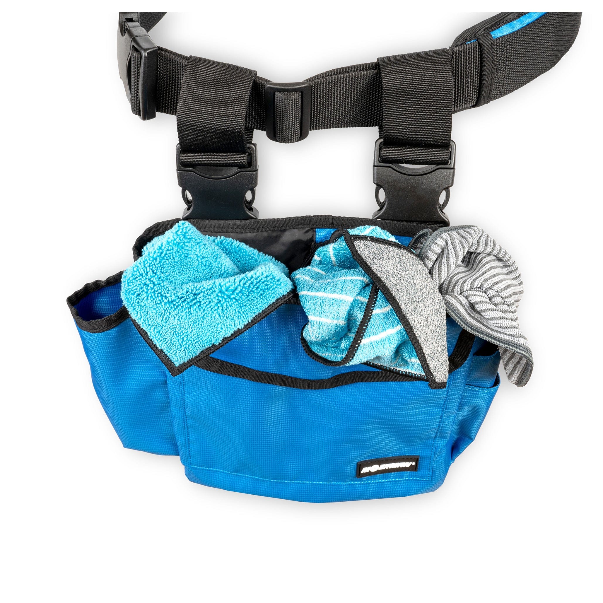 MOERMAN Glasreiniger-Tasche Side Kit in Blau, Innenansicht mit Flaschenfächern